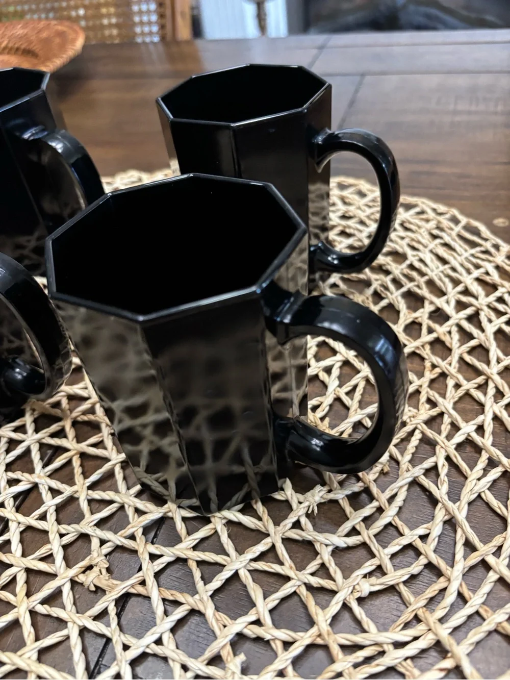 Four Mcm vintage retro black octagonal France mugs